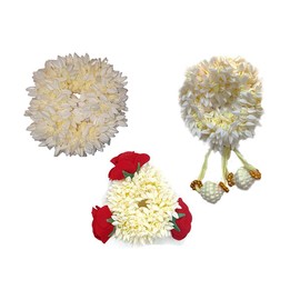Creative Zone Mogra Gajra Scented Artificial Flower Hair Accessories, Set of 3 - White Gajra, White Gajra with Latkan, White Gajra with Red Rose