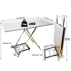 BIFCIOFH Outdoor Stainless Steel Folding Table with Wheels,Multifunctional Camping Table Cart 2 in 1,Portable Foldable Table Trolley for Picnic,Camp,Exhibition and Carrying