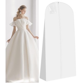 Garment Bag Wedding Dress Garment Bag Long 180 cm Anti-Dust Breathable Garment Bags Long with Zip Waterproof Protective Shield for Wedding Dresses Evening Dresses Coats Long Coats White