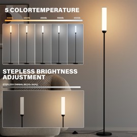 LED Floor Lamp with Remote Control, 65" Standing Lamp with Stepless Adjustable 3000K-6500K Colors & 5%-100% Brightness, Foot Switch(Black)