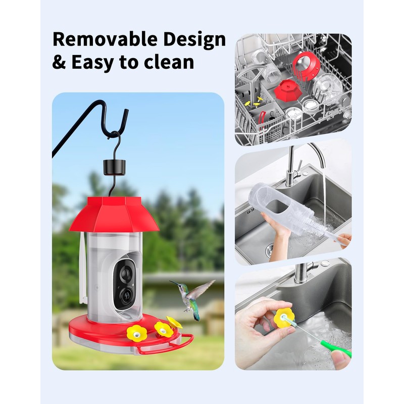 Hummingbird Feeder with Camera Solar Powered W/32G Card, AI Identify