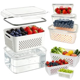 IKKAB 3 Pack Fruit Storage Containers for Fridge with Removable Colander