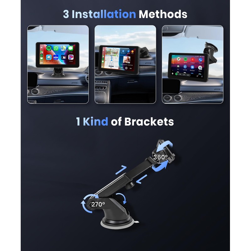 Podofo Wireless Carplay Screen for Car,7inch 1080P HD IPS Touch
