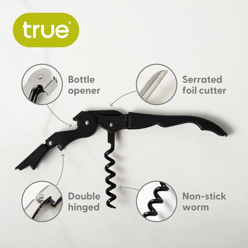 True TrueTap Double Hinged Waiter’s Corkscrew, Matte Black Wine Bottle