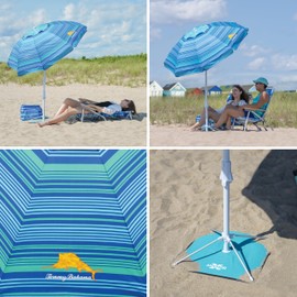 Tommy Bahama 6' ANCHORX Adjustable Beach Umbrella Base System with Sand Anchor and Carrying Bag, SPF 50+ Protection Portable Outdoor Market Umbrella, Multi