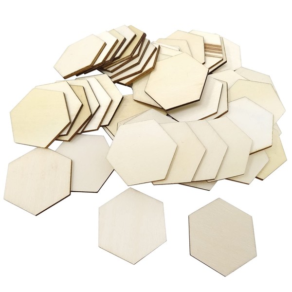 Honbay 50PCS 50mm/2Inch Hexagon Blank Unfinished Wood Slices for DIY