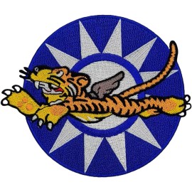 WWII FLYING TIGERS EMBROIDERED PATCH  | 2PC IRON ON OR SEW   4.5 INCH