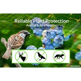 AlpineReach Garden Netting 15 x 50 ft Heavy Duty Bird Net, Deer, Plant Protection Extra Strong Woven Mesh, Reusable Kit with Zip Ties, Animal Fencing for Fruits Trees, Green