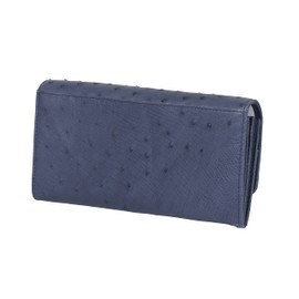 Kyowa Ostrich Long Wallet, Women's, Genuine Leather, Half Point, navy