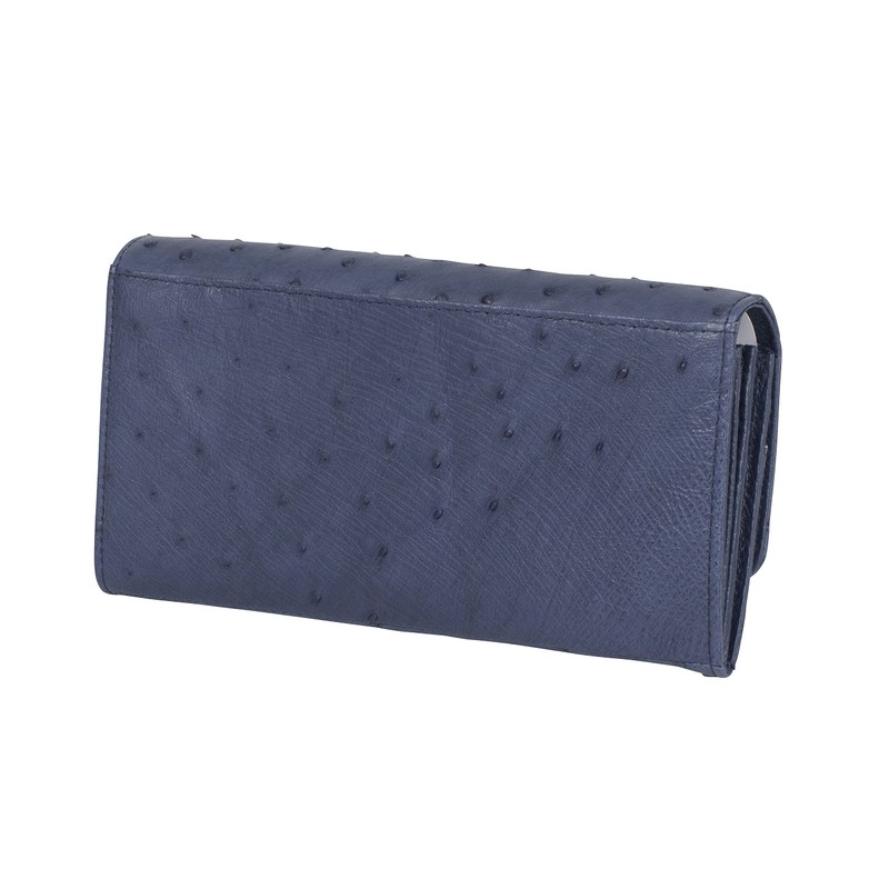 Kyowa Ostrich Long Wallet, Women's, Genuine Leather, Half Point, navy