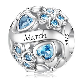 LONGLUCK 925 Sterling Silver Birthstone Charms Fit for Bracelet and Necklace Four Leaf Clover Birthstone Charms Jewelry Gift for Women
