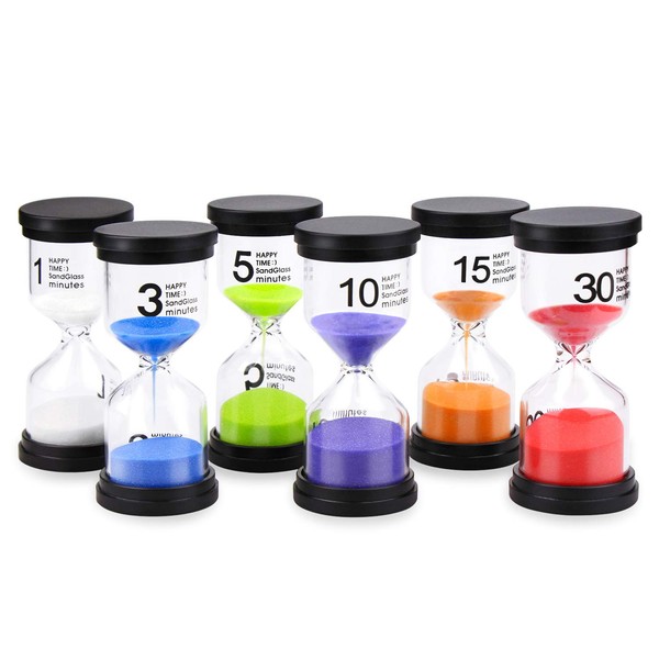 Sand Timer, Comsmart 6 Colors Hourglass Sandglass Sand Clock Timer 1min / 3mins / 5mins / 10mins / 15mins / 30mins for Classroom Game Home Office Decoration (6pcs)