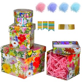 suosicn 4 Pack Colorful Flower Gift Box,Assorted Sizes Gift Boxes for Party Favor,Birthday Party,Wedding, Baby Shower and All Occasions
