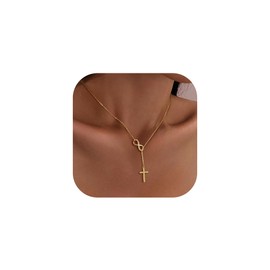 Turandoss 14K Gold Plated Necklace for Women - Dainty 14K Gold Plated Infinity Cross Pendant Necklace Christian Gifts for Women