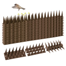KOKMEYA Bird Spikes, 13.2FT Outdoor Bird Deterrent Spikes Device for Birds Pigeon Woodpecker Squirrel Raccoon Cat, Plastic Bird Deterrent for Outside, Patio, Roof, Sill, Fascia (Brown, 12Pcs)