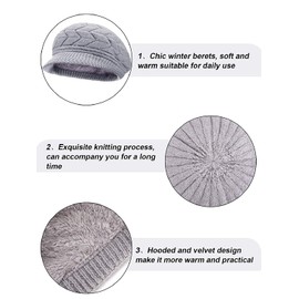 Joligiao Winter Hat Scarf and Gloves Set Women's Knitted Beret Hat Warm Thermal Neck Warmer Touchscreen Gloves 3 in 1 Crochet Set Winter Outdoor Sports (Grey,One size)