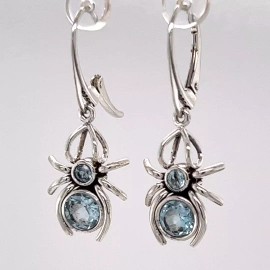 Amber America Genuine Natural BLUE TOPAZ Spider Earrings 925 STERLING SILVER - Leverback #8e