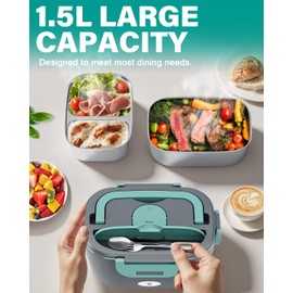 Geveniss Electric Lunch Box for Men, Women & Adults - 80W Fast Heating - Heated Lunch Box with Dual 1.5L SS Containers - Portable Food Warmer for Car, Truck, Office