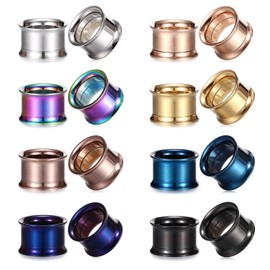 Kangyijia 8 Pairs 2G (6mm) Ear Gauges Tunnels Plugs Stainless Steel Screwed Flesh Tunnels Stretcher Piercing Set
