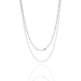 QUADRI Women's 18K Gold Plated or 925 Sterling Silver Multifilament Necklace - 2.80mm Paper Clip and Figaro Chain - Length 41 | 45 | 51cm with 5cm Extender, Silver