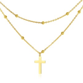 JAYUMO 14K Gold Plated Cross Pendant Necklace for Women Gold Tiny Sideway Cross Necklaces for Women