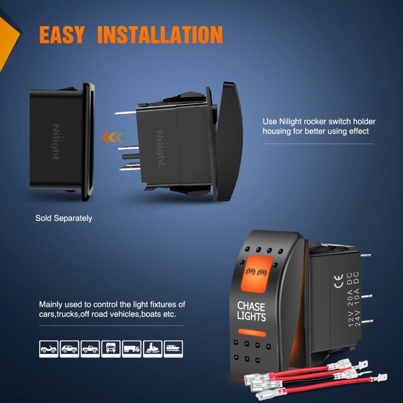 Nilight UTV Chase Lights Rocker Switch On Off 5 PIN