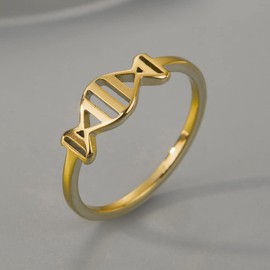 LUTAKU Delicate DNA Ring for Women Girls Stainless Steel DNA Molecule Rings Jewelry Friends Gift (Gold)