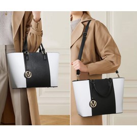 MKP Women Two Tone Large Tote Bags Top Handle Satchel Handbags Purses Set 2pcs