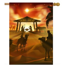 Pickako Christmas Story Sunset Winter Landscape House Flag 28 x 40 Inch, Double Sided Large Garden Yard Welcome Flags Banners for Home Lawn Patio Outdoor Decor