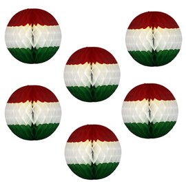 6-pack 5 Inch Red/White/Green Honeycomb Tissue Paper Balls