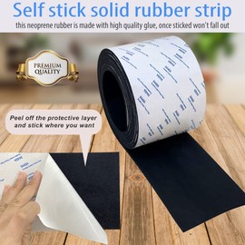 Ola Empire Neoprene Rubber Strip with Adhesive, Solid Rolls & Strips for DIY Gaskets, Crafts, Pads, Flooring, Protection, Supports, Anti-Vibration, Anti-Slip (4'' Wide x 10' Long, 1/16)