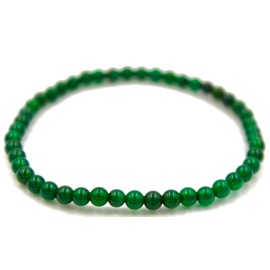 Taddart Minerals Green Natural Gemstone Agate Bracelet with 4mm Balls on Elastic Nylon Thread - Handmade, Rubber