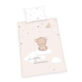 Herding Little Dreamer Bed Linen Set, Made in Green by Oeko Tex, Pillowcase Approx. 40 x 60 cm, Duvet Cover Approx. 135 x 100 cm, with Button Closure, 100% Cotton/Flannel, White/Beige