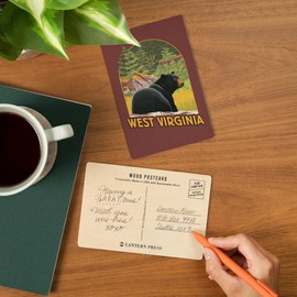 West Virginia, Black Bear in Forest, (4x6 Birch Wood Postcards, 2-Pack Stationary, Rustic Home Wall Decor)