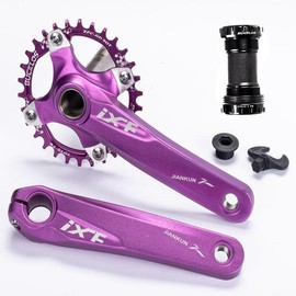 BUCKLOS IXF 30T 104 BCD Mountain Bike Crankset - MTB Hollowtech 170mm Single Speed Bicycle Cranksets with Bottom Bracket - Aluminum Alloy Crank with Narrow Wide Tooth Chainring - Color: purple