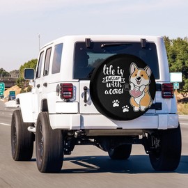 Delerain Spare Tire Cover with Backup Camera Hole Cute Welsh Corgi Wheel Covers Waterproof Dust-Proof UV Sun Universal Fit for RV Trailer RV SUV Truck and Many Vehicle (17 Inch for Diameter 31"-33")