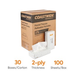 COASTWIDE Recycled Facial Tissue, 2-Ply, 100 Sheets/Box, 30 Boxes/Carton (CW57776)