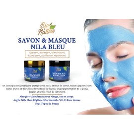 Savon Marocain Nila Bleue - Gommage exfoliant et éclaircissant corporel naturel, sans sulfate, au pH neutre, sans odeur, 200g