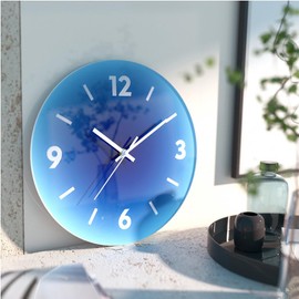 YTAONS 12 in Modern Wall Clock, Silent Glass Clock, Decorative Wall Clocks for Living Room Kitchen Office Bedroom (Navy Blue)