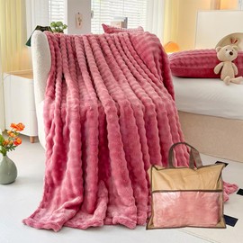 SOFTRABBITS Fleece Blanket Throw Blanket for Couch Bed Blanket Lightweight Flannel Blanket Bubble Blanket for Sofa, Couch, Bed, Camping, Travel All Season (Pink, 40" x 60",1lb)