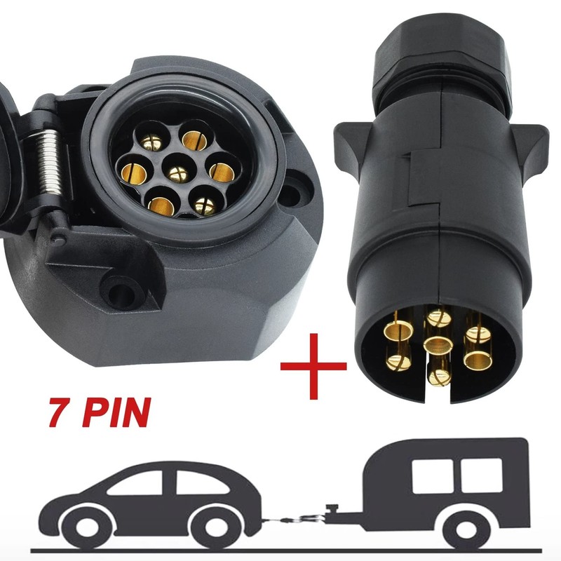 MOUNAY 7 Pin European Trailer Socket+Plug Tow Bar Connector Adapter