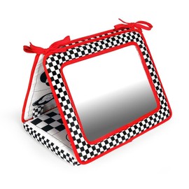 Genius Baby Toys Tummy Time Mirror for Babies 0-6 Months - Double-Sided with High Contrast Images - Baby Floor Mirror Can Be Used in Crib - No Hard Edges - Black White and Red