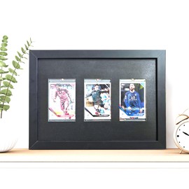 Card Display Case,Trading Card Display ,3 Trading Card Display Frame,Solid Wood Glass+3 Graded Card Display ,12.8"x9.4"Trading Card Frame,Collectible Card Display Box(Black)