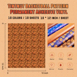 Tintnut Basketball Patterned Permanent Vinyl-10 Sheets 12"x10" Permanent Adhesive Vinyl for Cutting Machine,Waterproof Vinyl for Home Decor Self Sticker