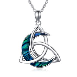 CHENGHONG Celtic Moon Necklace for Women 925 Sterling Silver Celtic Knot Moon Abalone Shell Pendant Necklace Crescent Irish Necklace Celtic Jewelry Gifts for Women Men