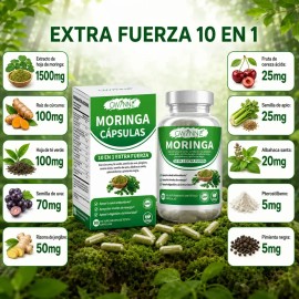 Gwynne Moringa 10 En 1 Extra Fuerza 1500mg Suplemento Con Cúrcuma,semilla De Uva,té Verde Y Jengibre,apoyo Antioxidante, Energía Inmunización Y...    
