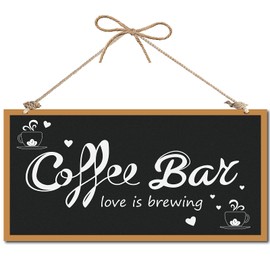 CREATCABIN Coffee Bar Decorative Wood Sign Home Decor Wood Sign Plaque Hanging Wall Art Wood Board Door Sign Loving Is Brewing Heart for Coffee Shop Home Kitchen Patio Decoration 12 x 6inch