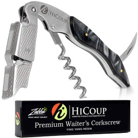 Hicoup Wine Opener - Professional Corkscrews for Wine Bottles w/Foil Cutter and Cap Remover - Manual Wine Key for Servers, Waiters, Bartenders and Home Use - Ying Yang