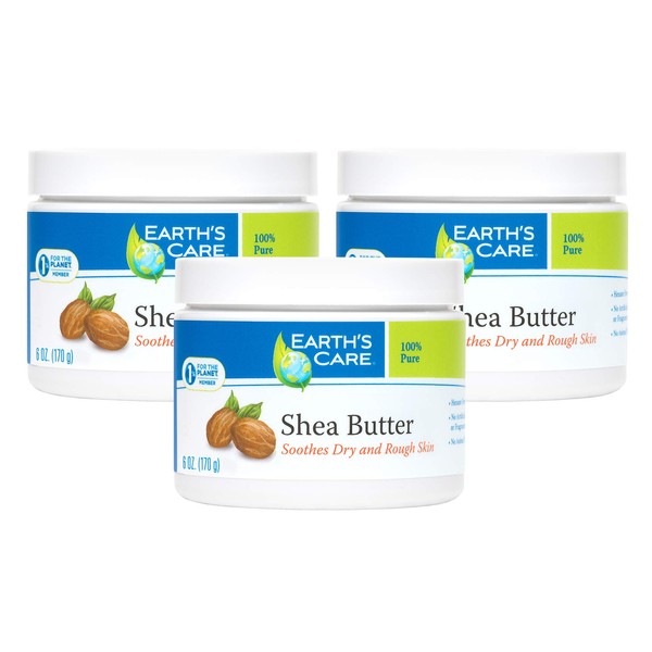 Earth's Care Pure Shea Butter, Hexane-Free, No Artificial Colors or Fragrances, Packed in USA 6 OZ. (3 Jars)