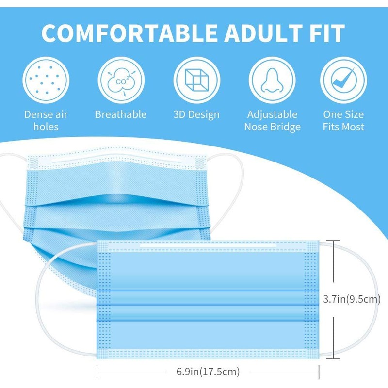 Disposable Face Mask, 3-ply Face masks With Elastic Ear loops,